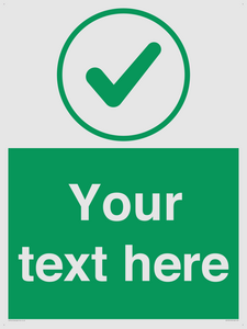 Custom green background, green tick in circle sign